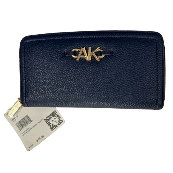 Anne Klein Navy Curved Zip Around Wallet - Picture 1 of 11